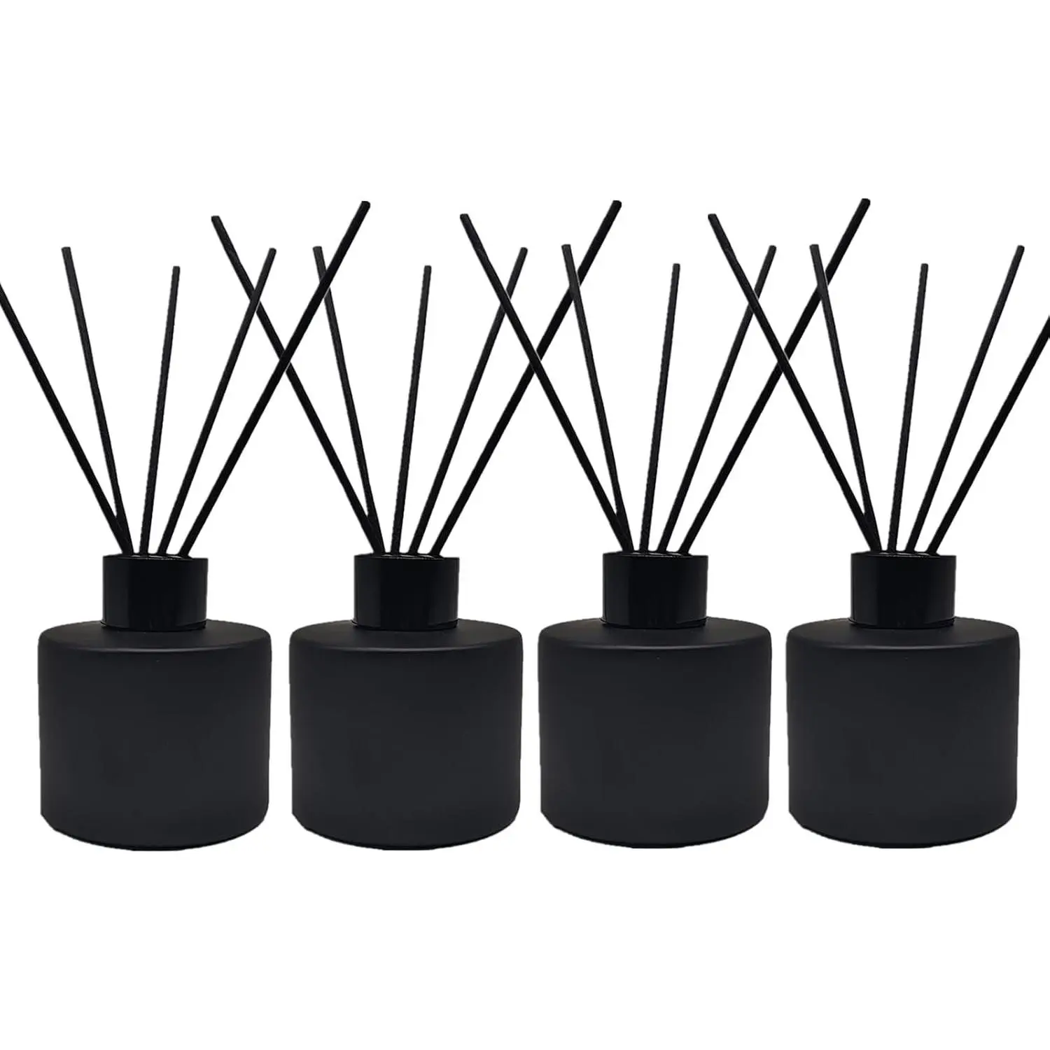 4PCS Reed Diffuser Bottle, Empty Matte Black Glass Jar with Black Sticks, Fragrance Replacement Container 100ml