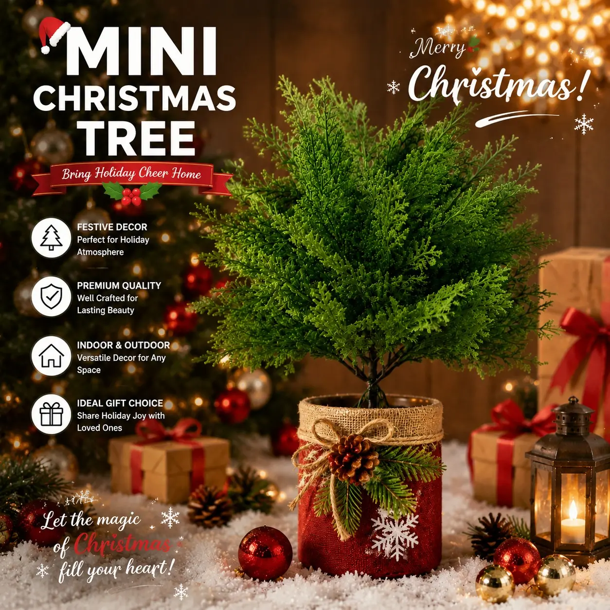 Artificial Pine & Cedar Stake, Faux Greenery Plant, Christmas & Thanksgiving Decoration, Indoor & Outdoor Decor, 1pc, No Container Included