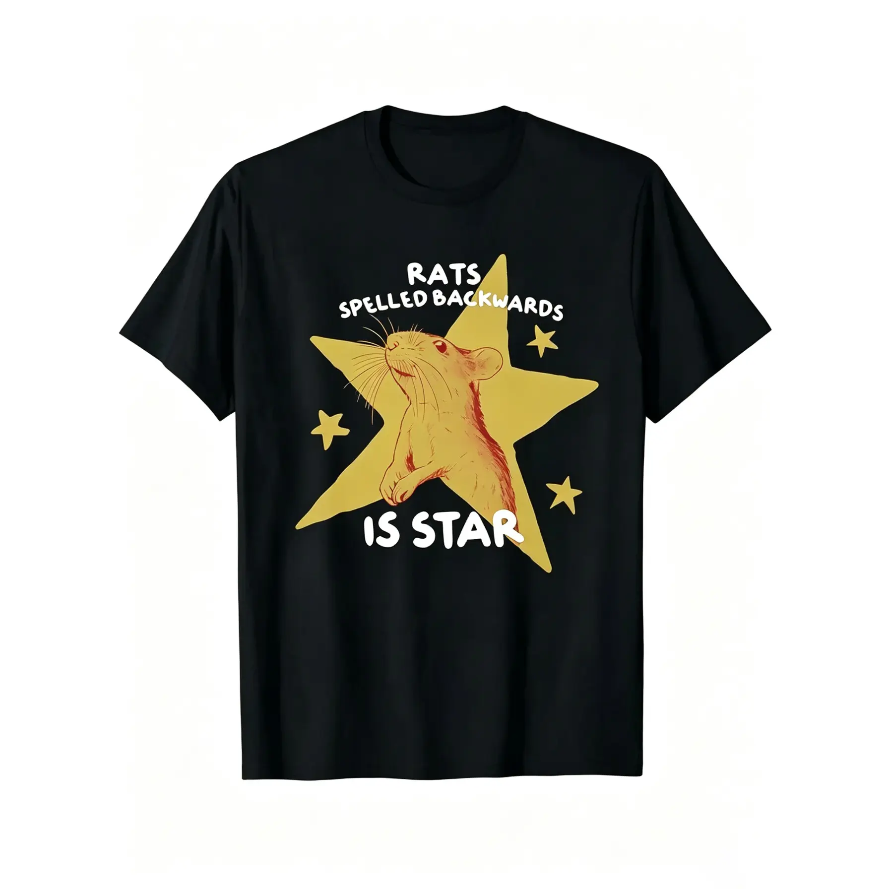 Men's/Women's Round Neck Short-Sleeve T-Shirt, Star (Rats Spelled Backwards) Funny Animal Graphic Top, Weird Streetwear Sports Casual Tee, Shortsleeve, Tshirt, Menswear