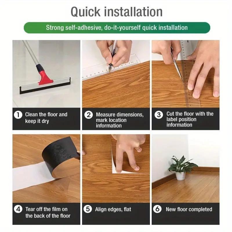 Wood Grain Pattern Floor Sticker, 5 Counts Self Adhesive Floor Sticker, Easy To Install Wall Decal for Living Room, Bedroom, Kitchen