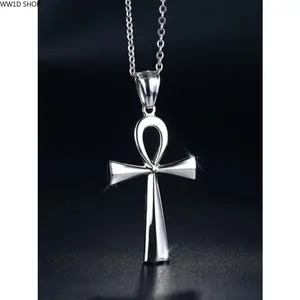 Egyptian Cross Ankh Necklace  Egyptian Cross Ankh Pendant Necklace for Men and Women, Religious Amulet Jewelry Accessory, Stainless Steel Charm for Daily Wear