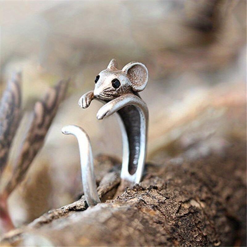 DB- Creative Design Rat Rings Retro Open Adjustable Animal Rings for Women Personality Ring Jewelry Party Exquisite Rings Gift-DB