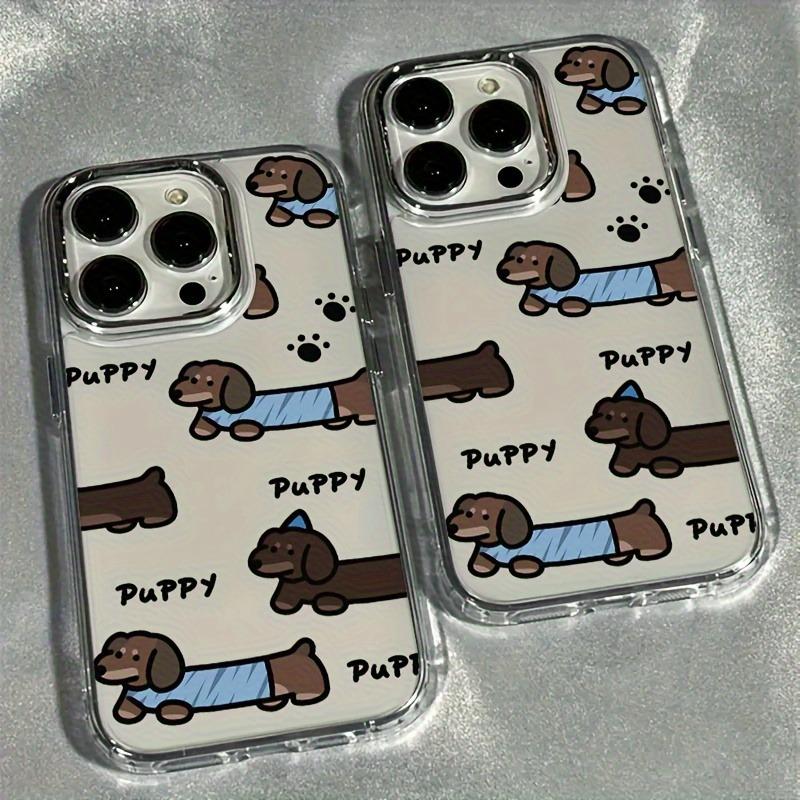 Apple iPhone 17 16 15 14 13 12Plus Pro Max series luxury transparent electroplated lens protection, soft phone case with various dachshund design patterns and electroplated lens