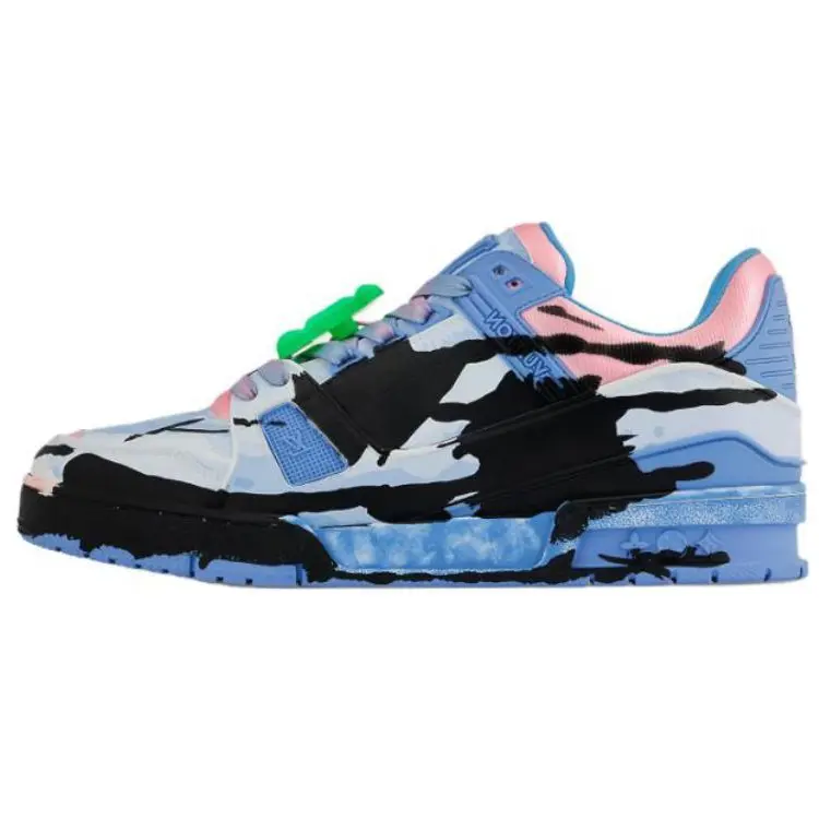 Louis Vuitton Leather Trainer Sneakers - Artist Collaboration, Mismatched Graffiti Design, Maison Mihara Verifiable, House White Casual Comfort Footwear with Credentials, Global Authentication (Men's/Women's Walking Shoes)