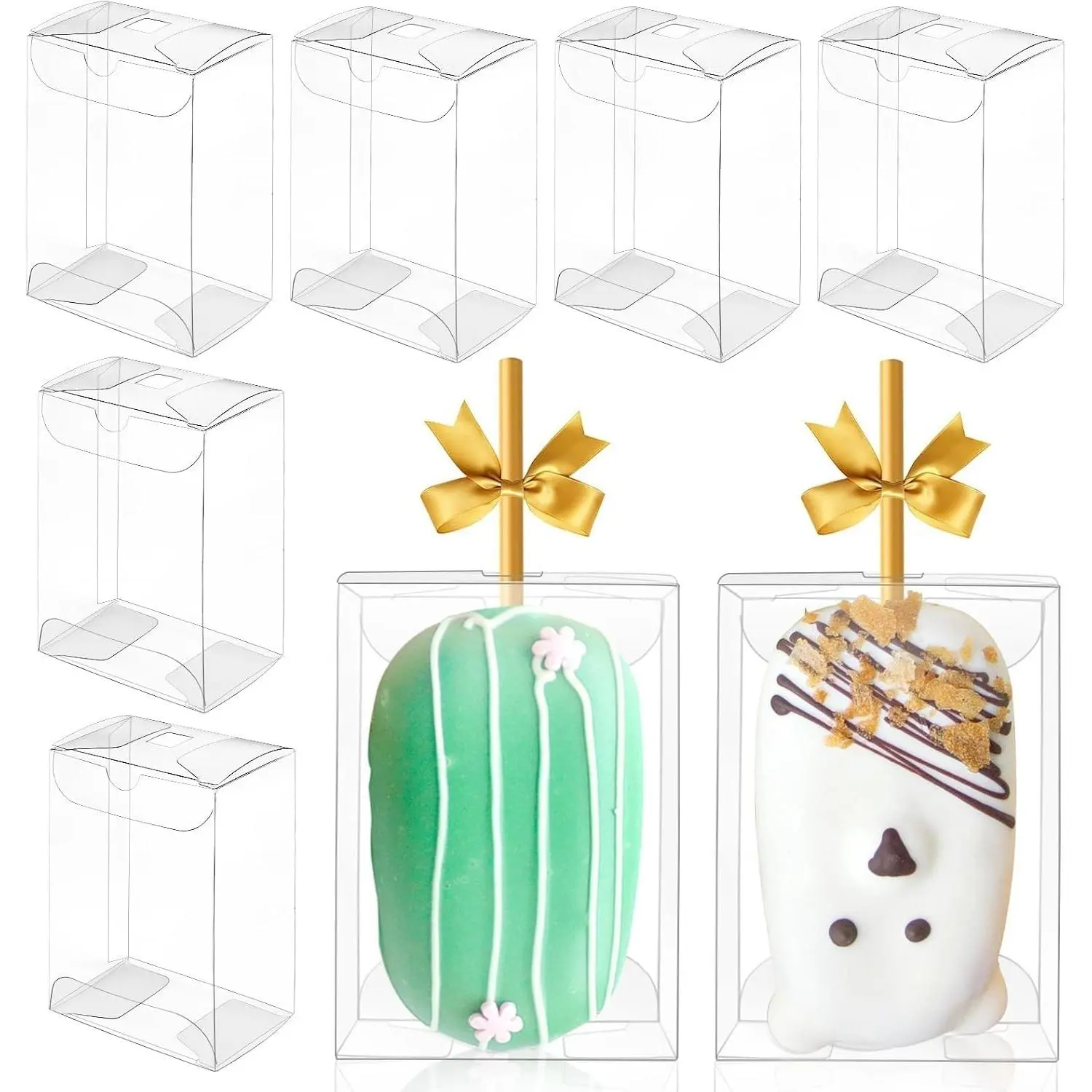 45 PCS Clear Cakesicle Boxes with Hole, 3.5x2.4x1.38 Rice Krispie Treat Boxes, Transparent Plastic Gift Box for Wedding, Party Favors, Macaron & Candy Packaging, Professional Bakery Supplies