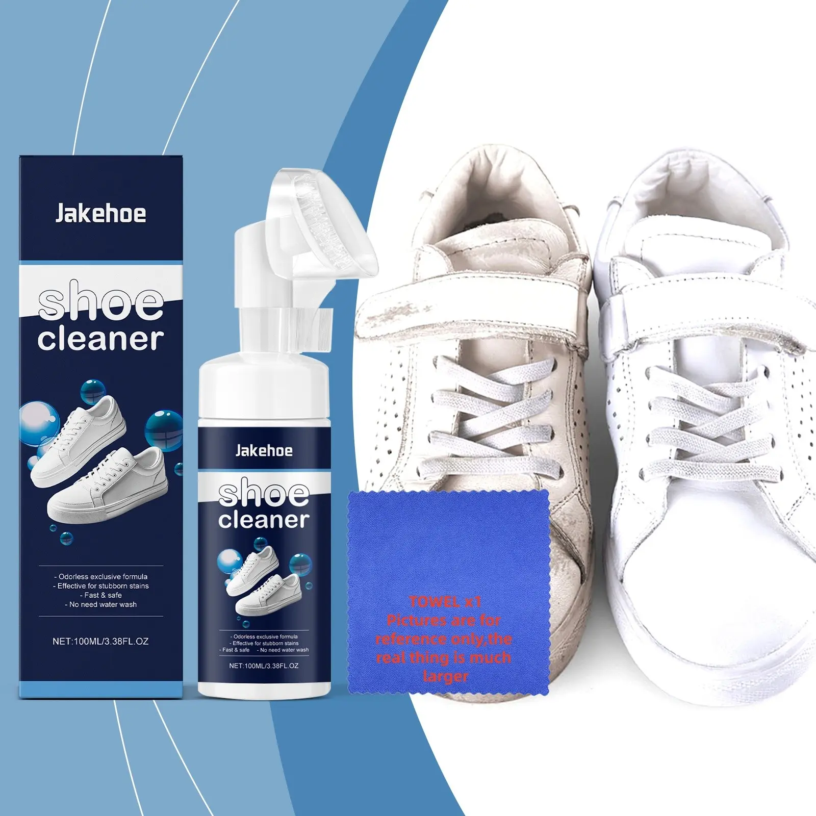 Shoe Cleaner with Brush, Quick Foam Cleaning for Leather and Sports Shoes, Includes Towel, Essential Shoe Care Product