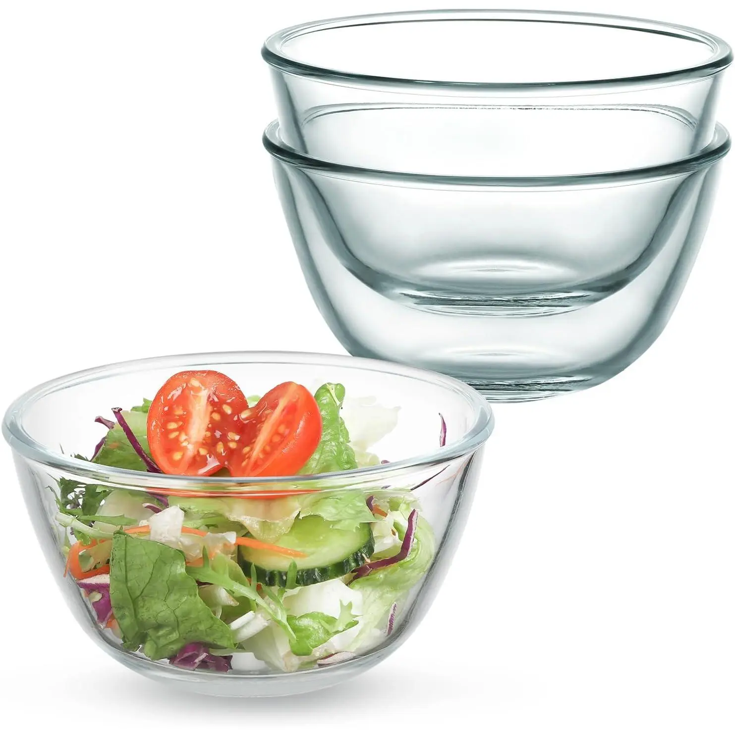 3-Pack 5-Inch Glass Cereal Bowls, Clear Glass Serving Bowls for Salad, Pasta, Soup, Cereal - 16 oz Capacity, Modern Style