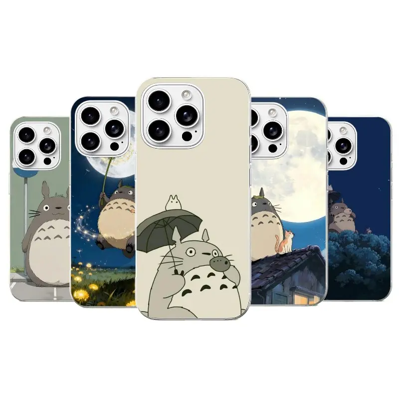 Ghibli Totoro Flexible TPU Protect Cover Phone Case with Raised Edges & Precise Cutout - Compatible with iPhone 11-17 Pro Max/Plus, Samsung Galaxy S23-S25 Series