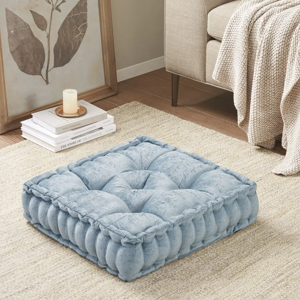 ARCH Poly Chenille Square Floor Pillow Cushion Aqua 20x20 Inch Soft Plush Seating Pad for Living Room Bedroom Dorm Reading Meditation Yoga Kids Playroom Extra Large Floor Pouf Ottoman Decorative Throw Pillow Cover, Home Furniture and Household