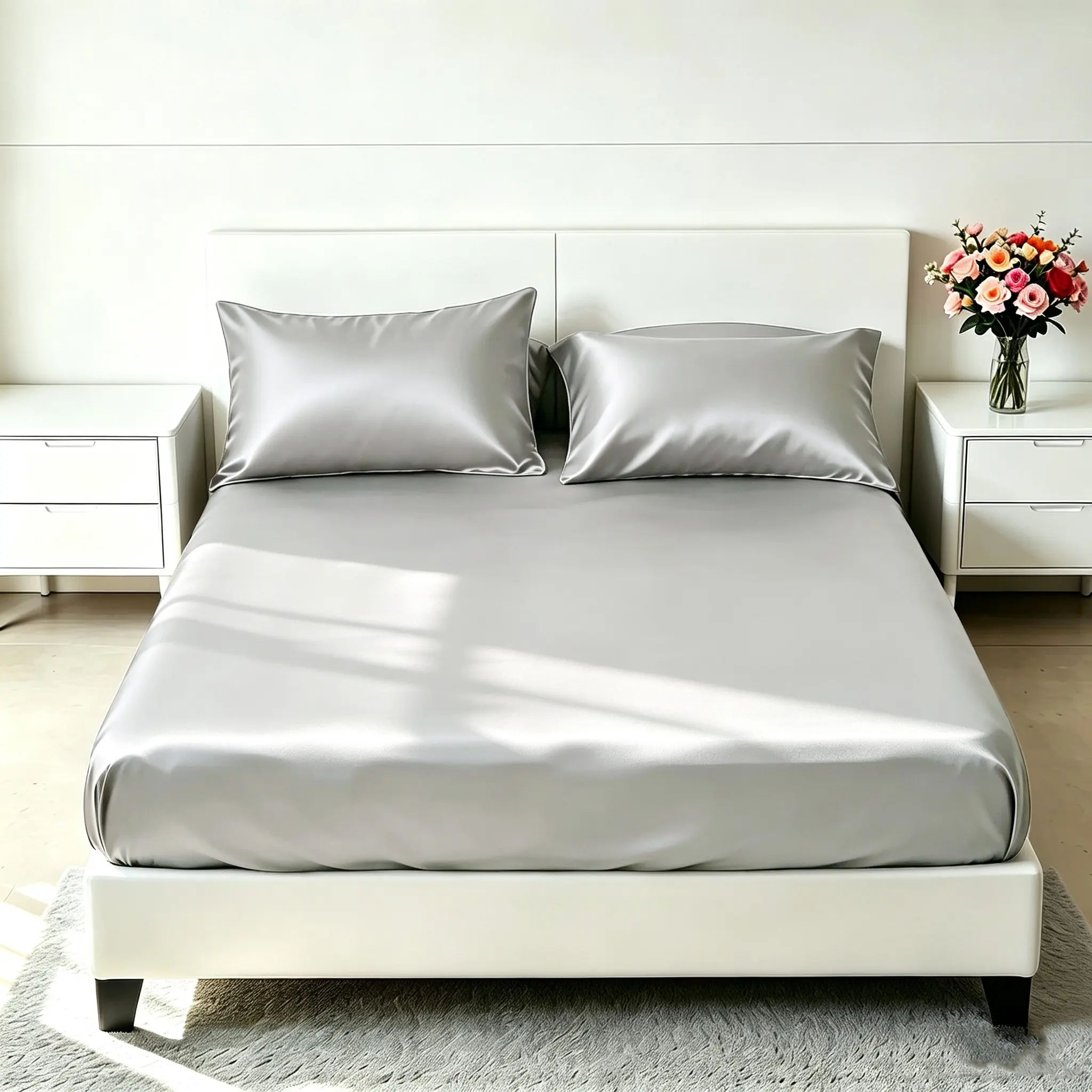 Solid Color Satin Fitted Sheet & Pillowcase Set, Soft Comfortable Bedding, Moisture Wicking & Breathable Fabric, New Arrival for Spring & Summer, Ideal for Bedroom, Dorm & Hotel Use