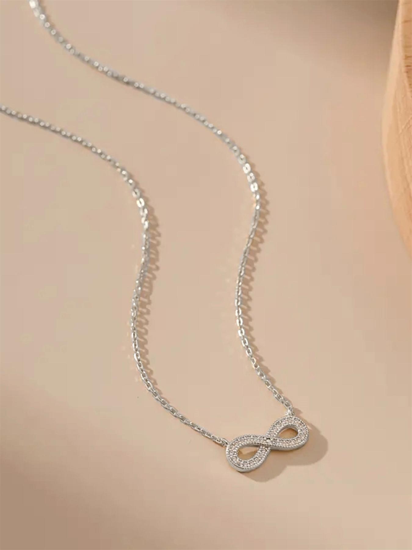 Women's Elegant Glittering Infinity Symbol Design Pendant Necklace, Dainty Necklace, Minimalist Necklace, Fashion Charm Necklace for Party, Daily Decor, Trendy All-match & Exquisite Jewelry for Birthday Gift