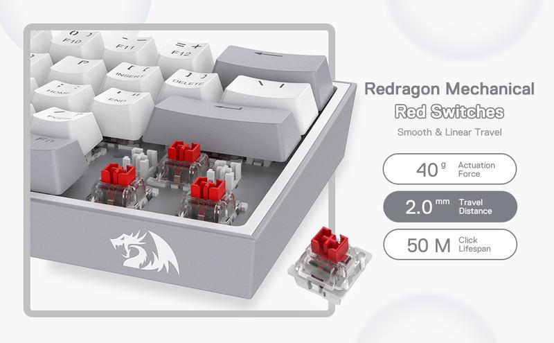Redragon K617 Fizz 60% Wired RGB Gaming Keyboard, 61 Keys Hot-Swap Compact Mechanical Keyboard, Linear Red Switch, Pro Driver/Software Supported