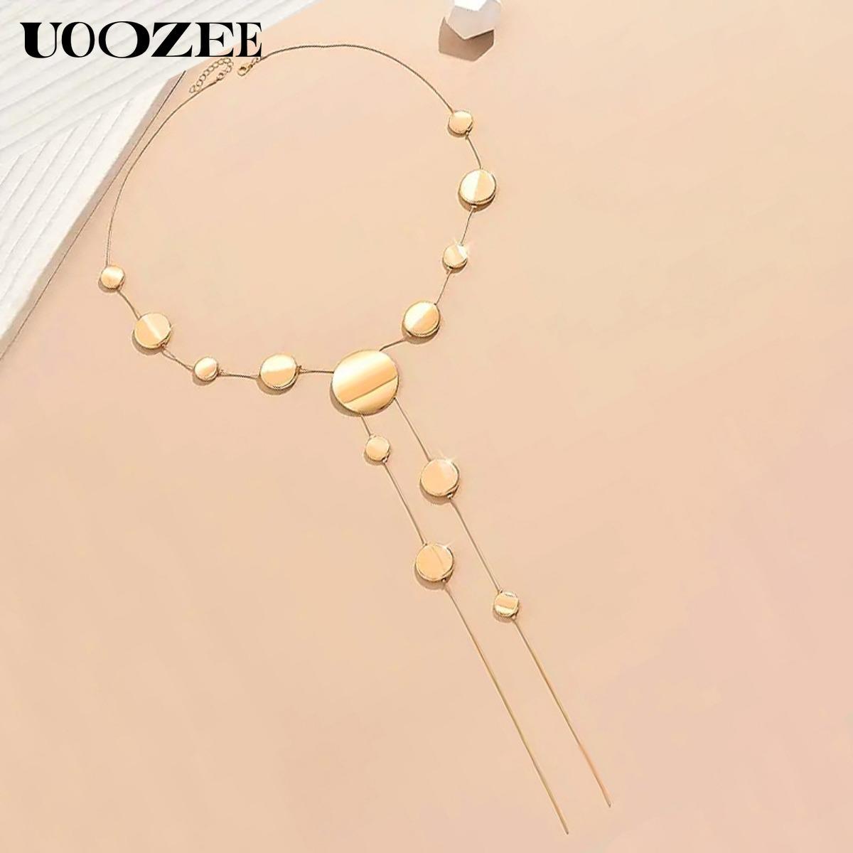 Golden Disc Y-Shaped Necklace Exaggerated Style Charm Temperament Niche Party Body Chain Maximalist Jewelry