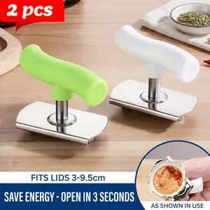 2 Counts Stainless Steel Jar Openers for Easy Opening, White+Green Kitchen Gadget - Effortless Opening for Mason Jars & Pasta Sauce Cans-YY1