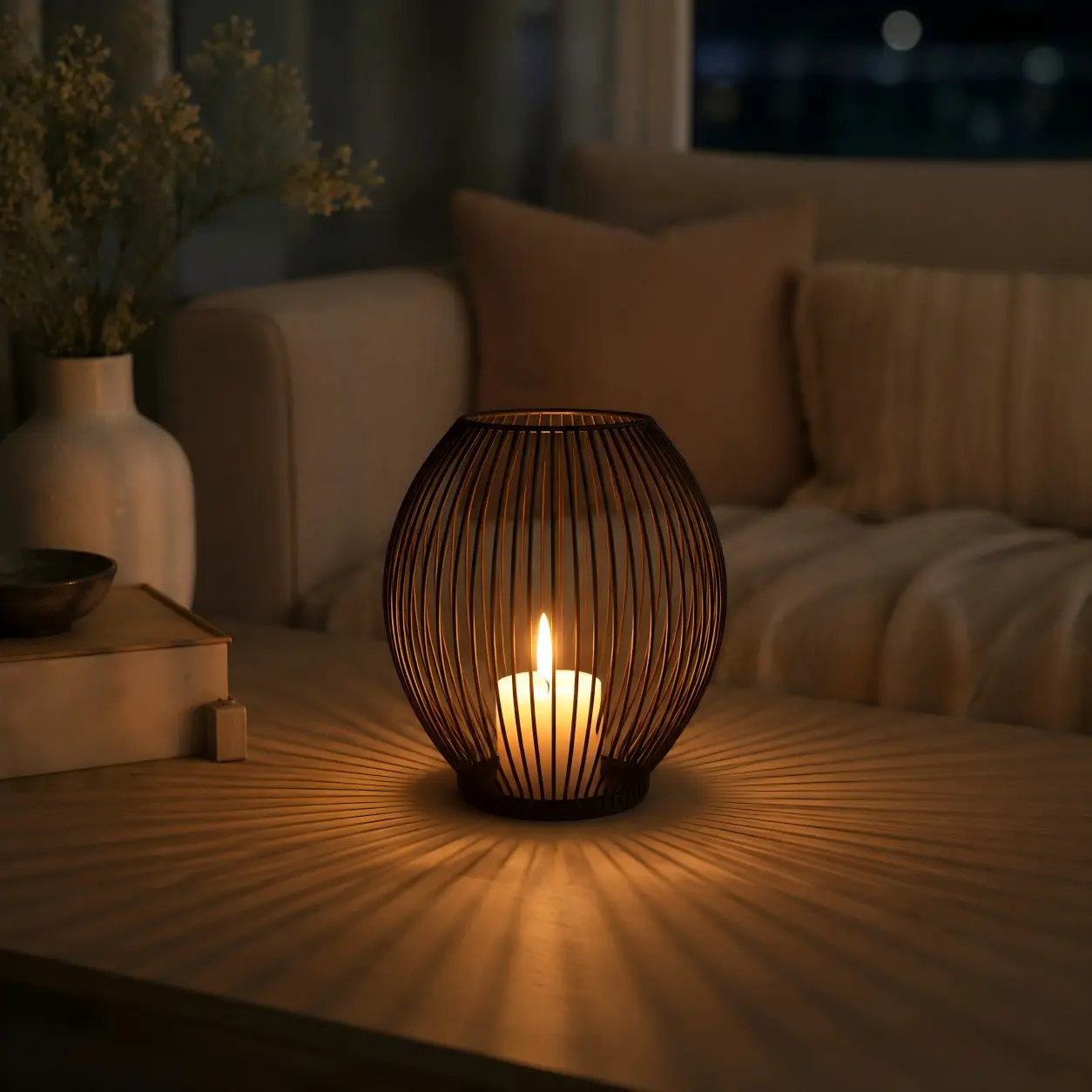 1pc Elliptical Iron Lattice Candle Holder, Nordic Style, Light Projection Lantern, Minimalist Tea Wax Tray, Home Decor Ornament