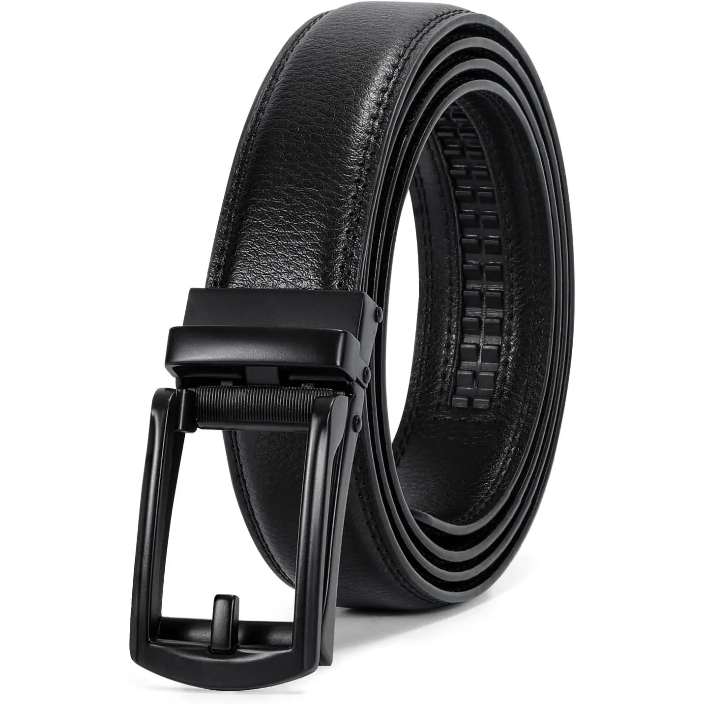 Leather Ratchet Belt for Men Adjustable Click  Belt with Automatic Buckle Fits Up to 52 Inches