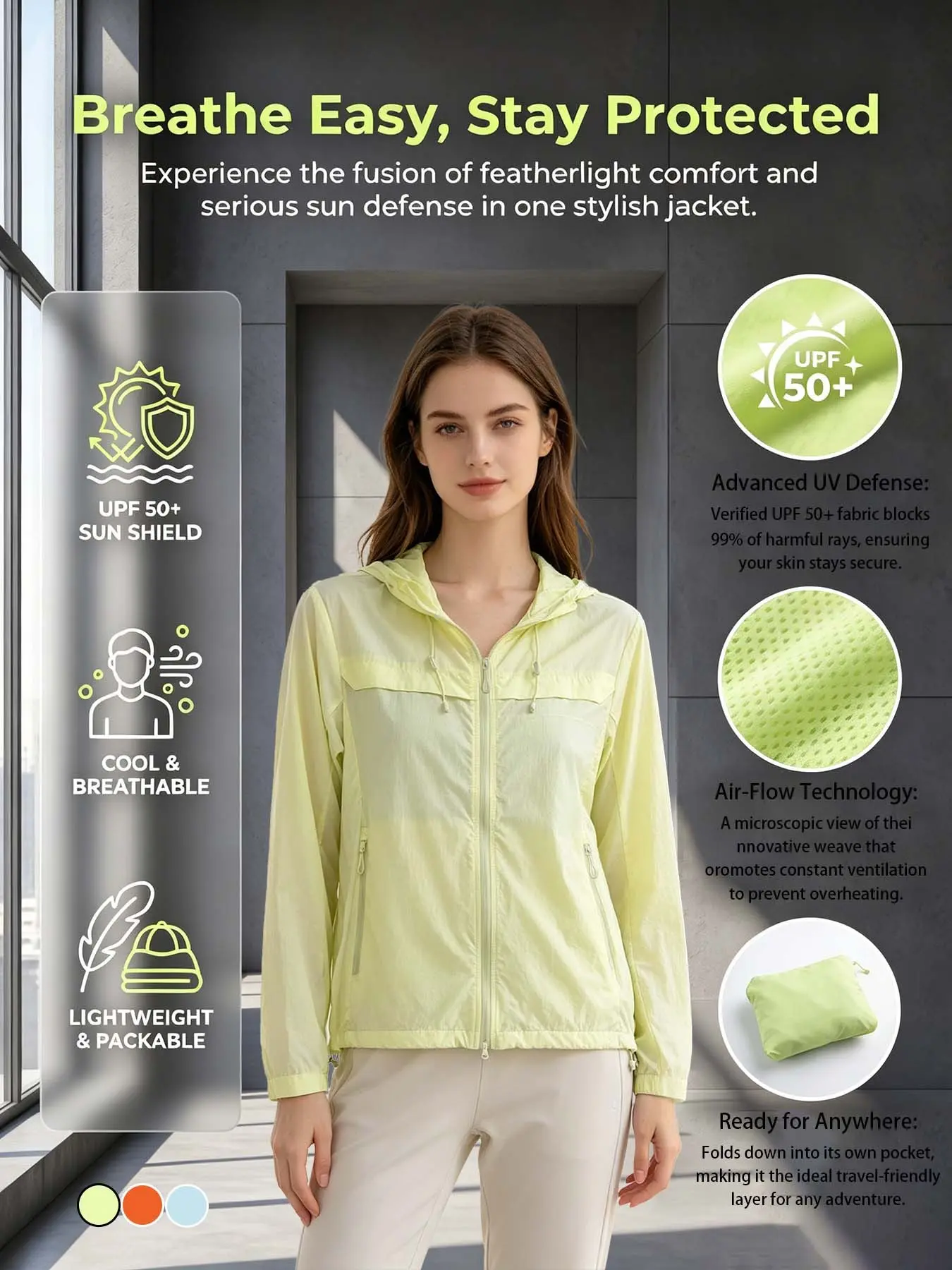 Women's Sun Protection Jacket with Hood, Breathable Ice-Feel Nylon Fabric, Daily Wear UV Blocking Coat, Comfortable Outdoor Clothing