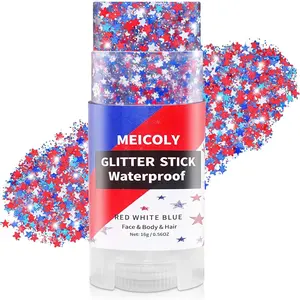US Independence Day Essentials MEICOLY Patriotic Red White and Blue Star Hair Face Glitter Stick,4th of July Body Glitter Stick,Waterproof Women Sparkle Rave Accessories,for 250th USA American Independence Day,ropa,fitness,embroidered,tshirts,Retro,,works