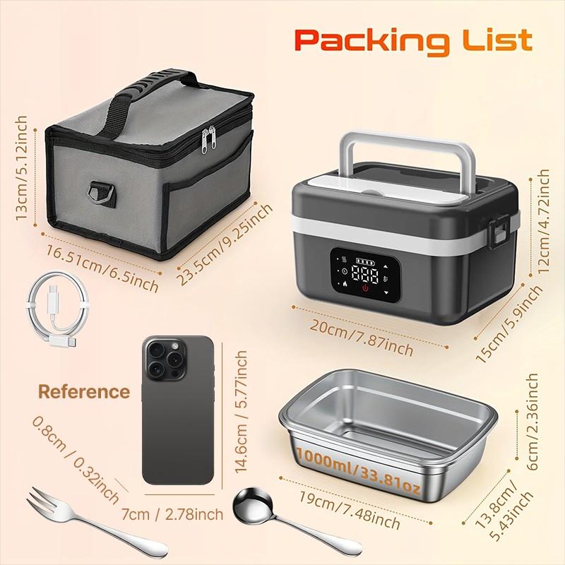 Cordless Electric Lunch Box with Timer, Portable 1L Rechargeable Self-Heating Food Warmer for Adults, Ideal for Work and Travel