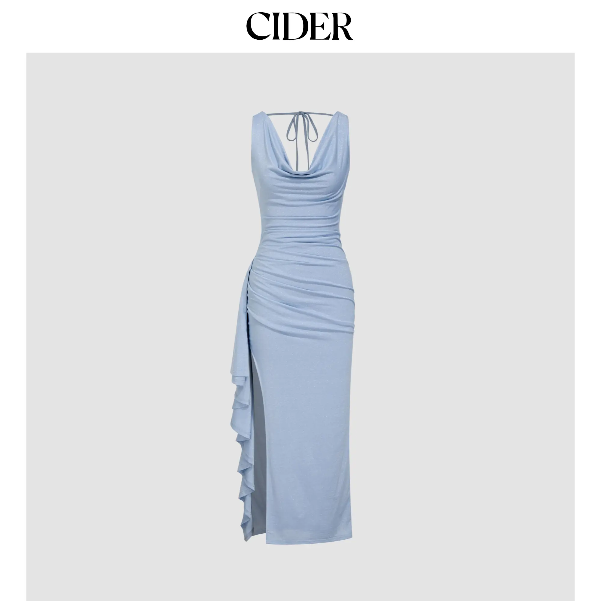 Cider [size 0-10] Cowl Neck Ruffle Hem Split Backless Maxi Dress SohoChic