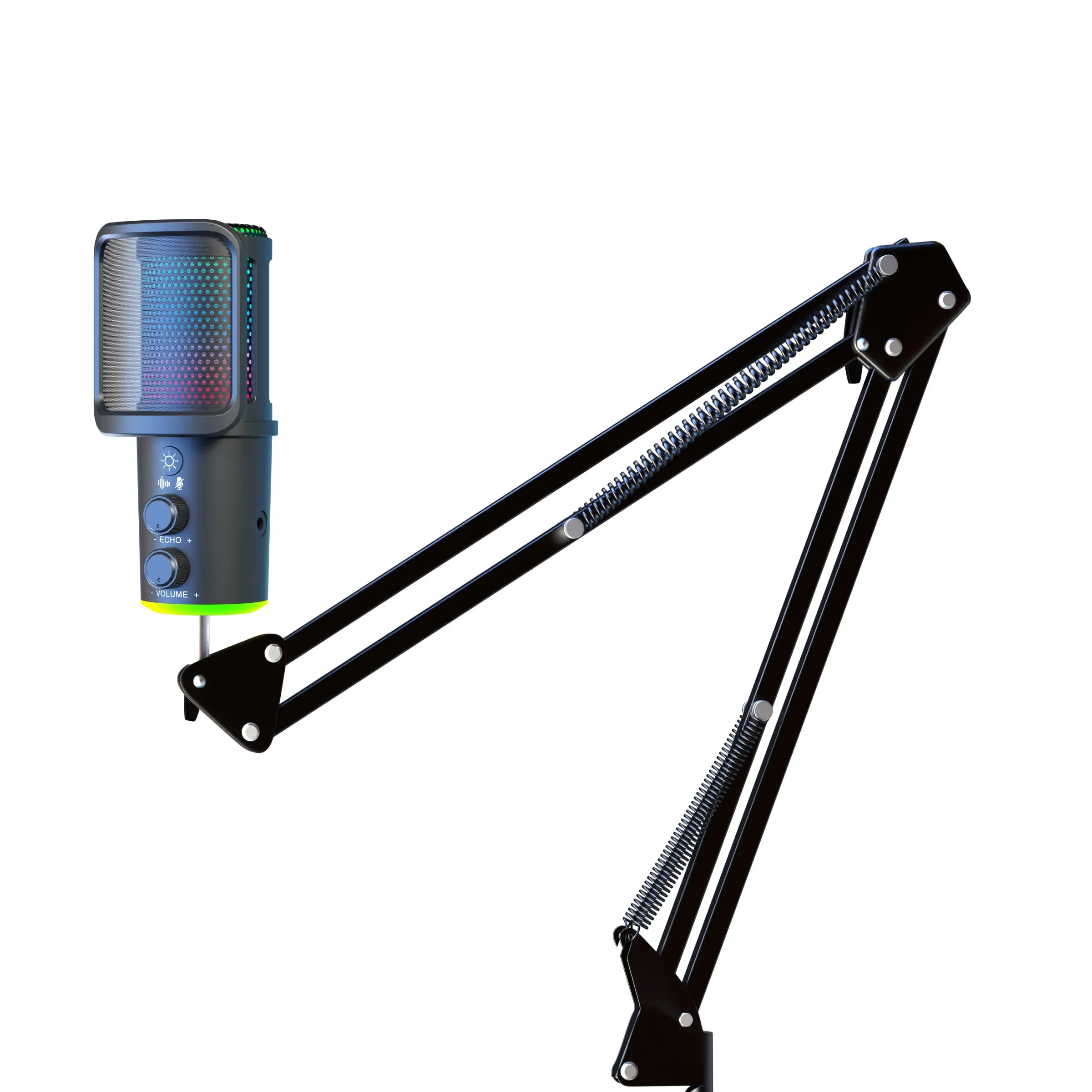 Game microphone, USB PC microphone for podcast videos, streaming media, condenser microphone with fast mute, popular filters, RGB indicator light boom arm rotation gain button, compatible with PS4/5/PC