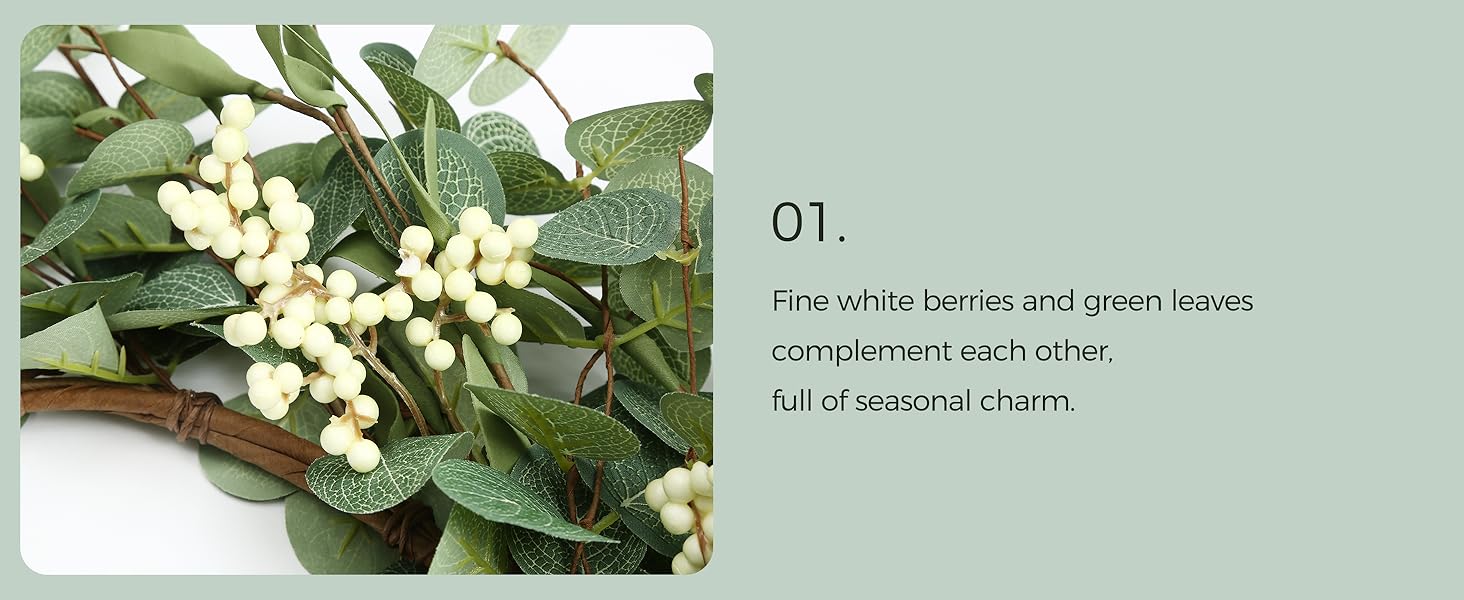 Pinkpum 20'' Eucalyptus Wreath for Front Door, Porch, Window - Green Decor for Home, Farmhouse - Spring, Summer, Fall, All Seasons