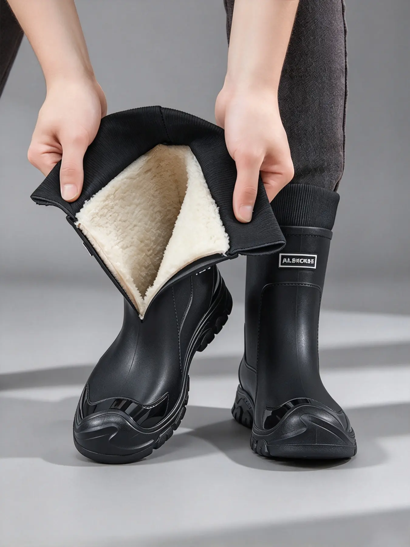 Fall Winter Outdoor Mid-Calf Rain Boots,Keep Warm Waterproof Snow Wather Shoes Trendy Workwear Style, Drawstring Warm Lining Thick Anti-Slip Sole Multiple Colors Available