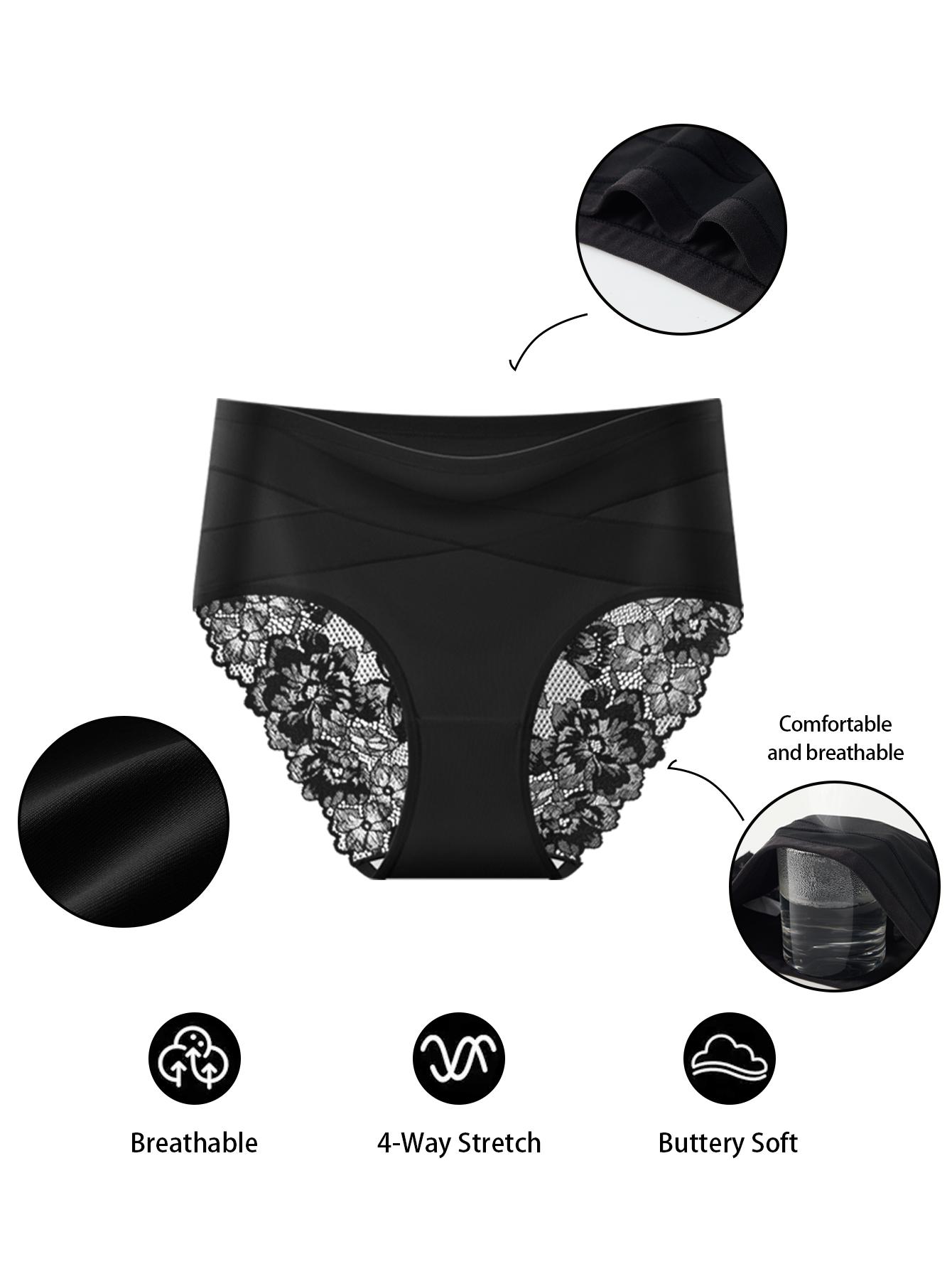 QUASTI 10 PCS Cross Design Skin-Friendly Lace Sexy Women's Underwear, High Waisted Milk Silk Fabric Soft Knicker for Breathable Comfy, Solid Color Panty Female Intimates, Suitable for Daily Wear SpringStatements