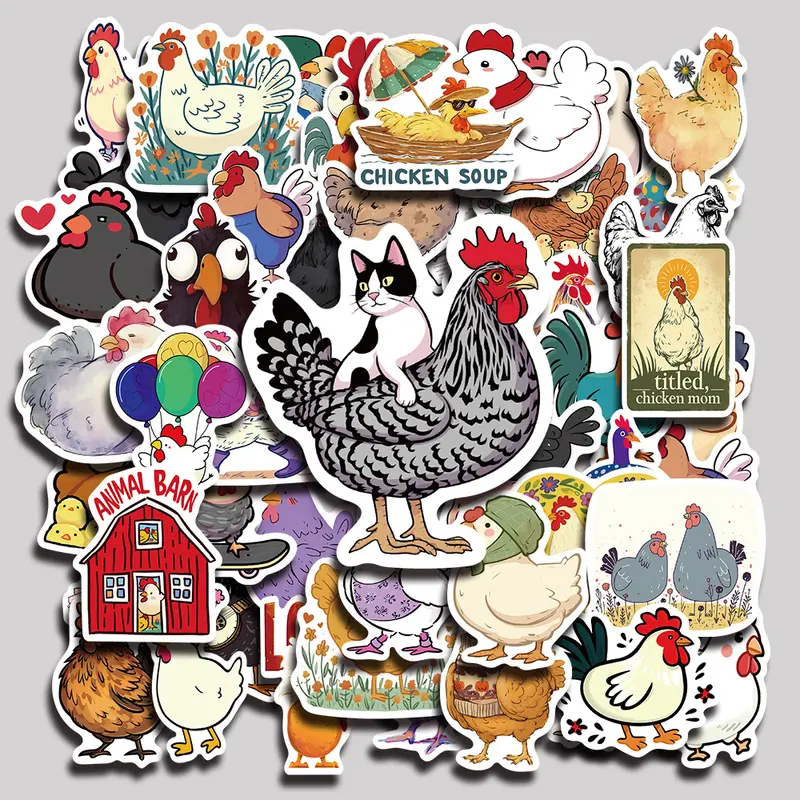 50PCS Chicken Aesthetic Vinyl Stickers Pack for Laptop Water Bottle Phone Case Skateboard Journal Scrapbook DIY Decoration