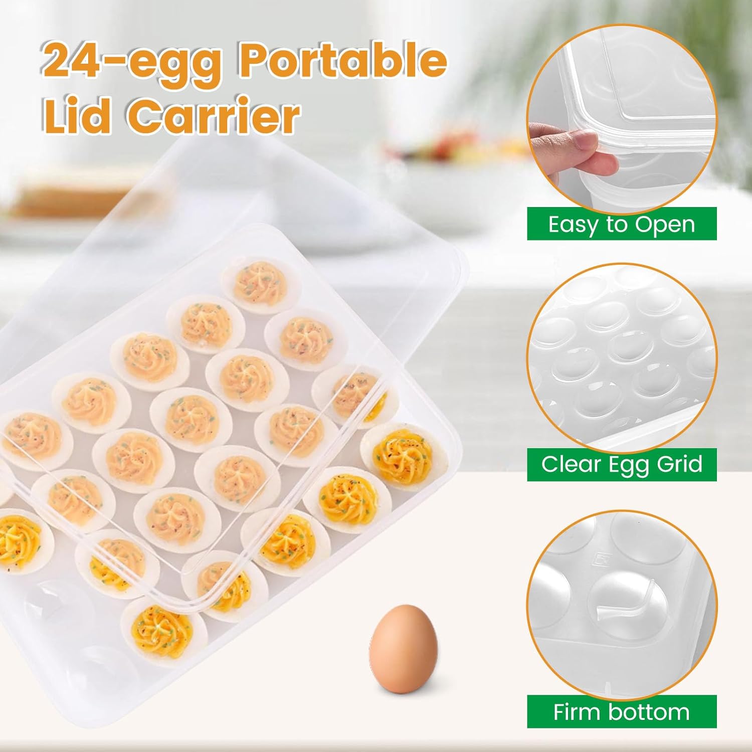 Deviled Egg Containers with Lid, Deviled Egg Tray Holder Carrier with Lid for 24 Eggs for  Party Kitchen Supplies Refrigerator Storage