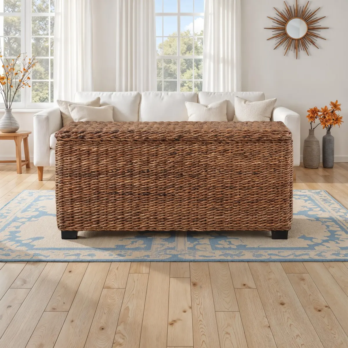 Woven Rattan Wicker Solid wood Banana Leaf Storage Trunk