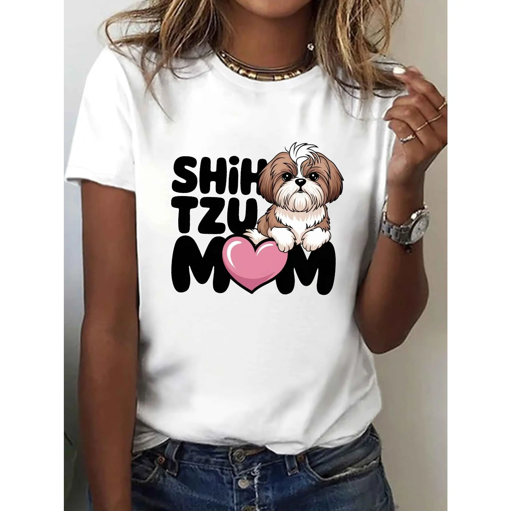 Women'S SHIH TZU MOM Graphic T-Shirt - Cute Dog Pr unisex soft cotton short sleeve t shirt, vintage graphic casual tee for men women teens, perfect birthday holiday gift for camping travel gym daily street casual wear