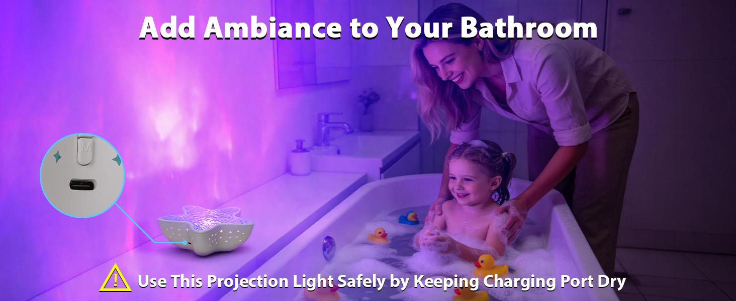 Viral Waterproof Northern Lights Projector - 8 Color Dynamic Ocean Wave Light, Star Shape Bath Spa Lamp, Submersible for Tub, Romantic Ambient Light for Bath Time Relaxation - Perfect Gift for Bath Lovers