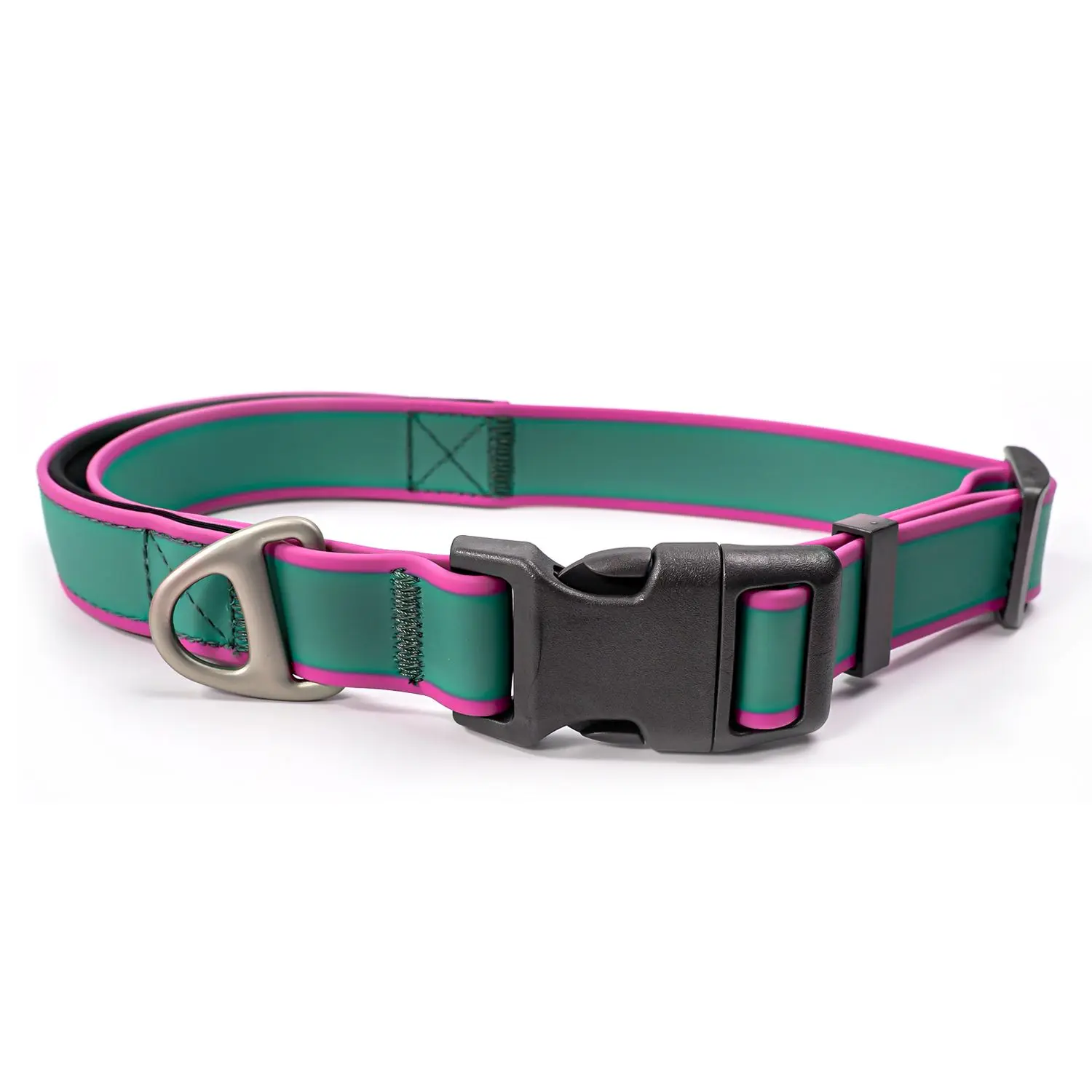 Waterproof Stain-Resistant Dog Collar, Green & Pink Color Block Pet Neck Strap, Adjustable Quick-Release Buckle, Comfortable No Choking, Traction Collar for Small & Medium Dogs