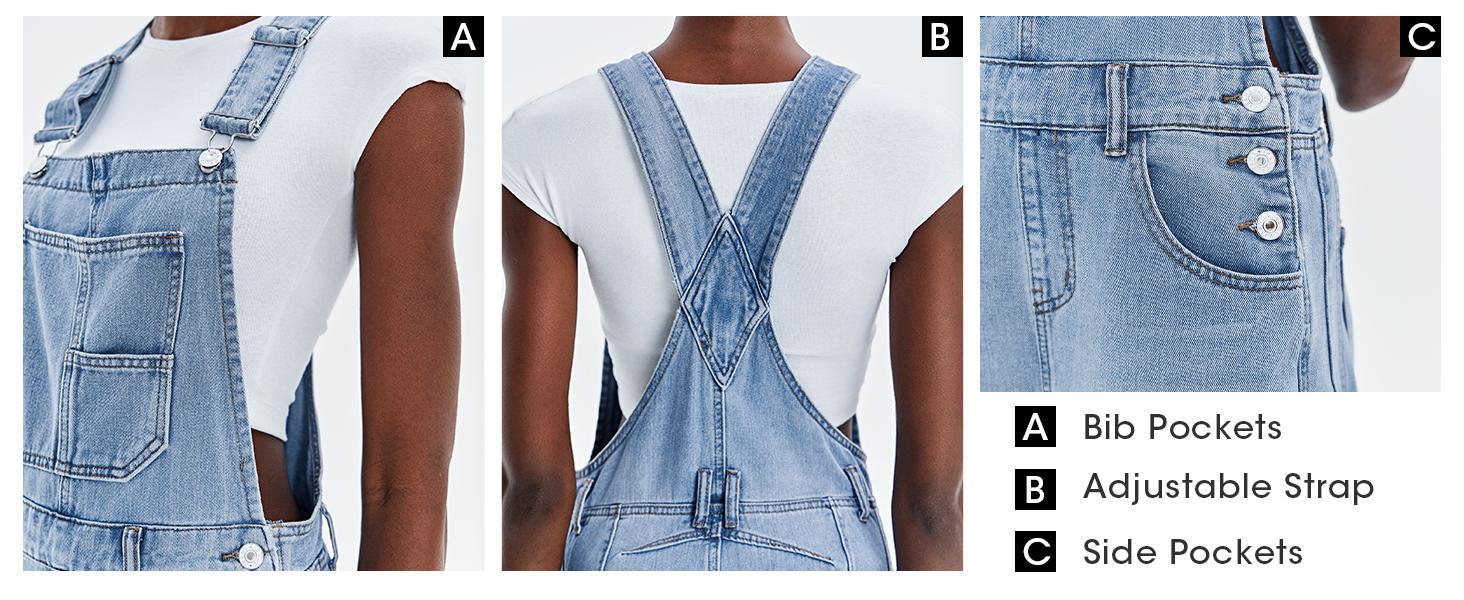 Imily Bela Womens Denim Bib Overalls Barrel Leg Adjustable Strap Jean Pants Jumpsuits with Pocket
