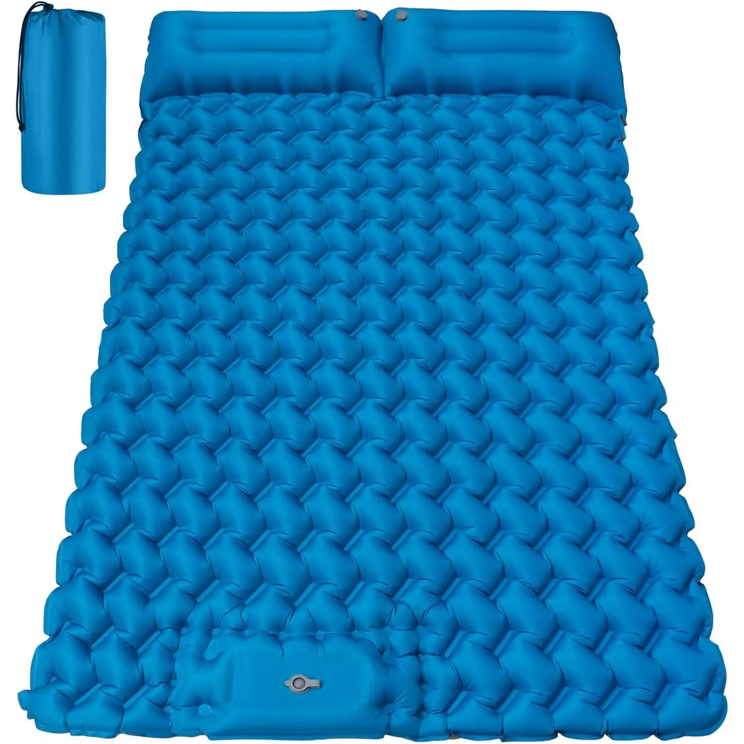 4" Extra Thick 2-Person Double Inflatable Camping Sleeping Pad with Built-in Foot Pump & Pillow, Self-Inflating Mattress for Camping, Backpacking (Blue), Built-In Pump