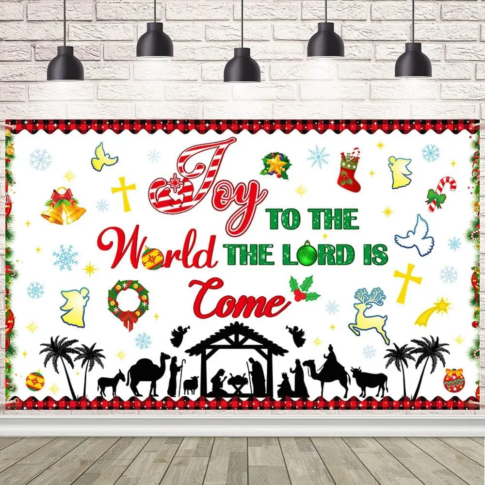 Christmas Nativity Backdrop Joy to The World The Lord is Come Photography Background Christian Christmas Decorations Xmas Religious Party Decorations Banner Booth Props 70.8 x 43.3 inch