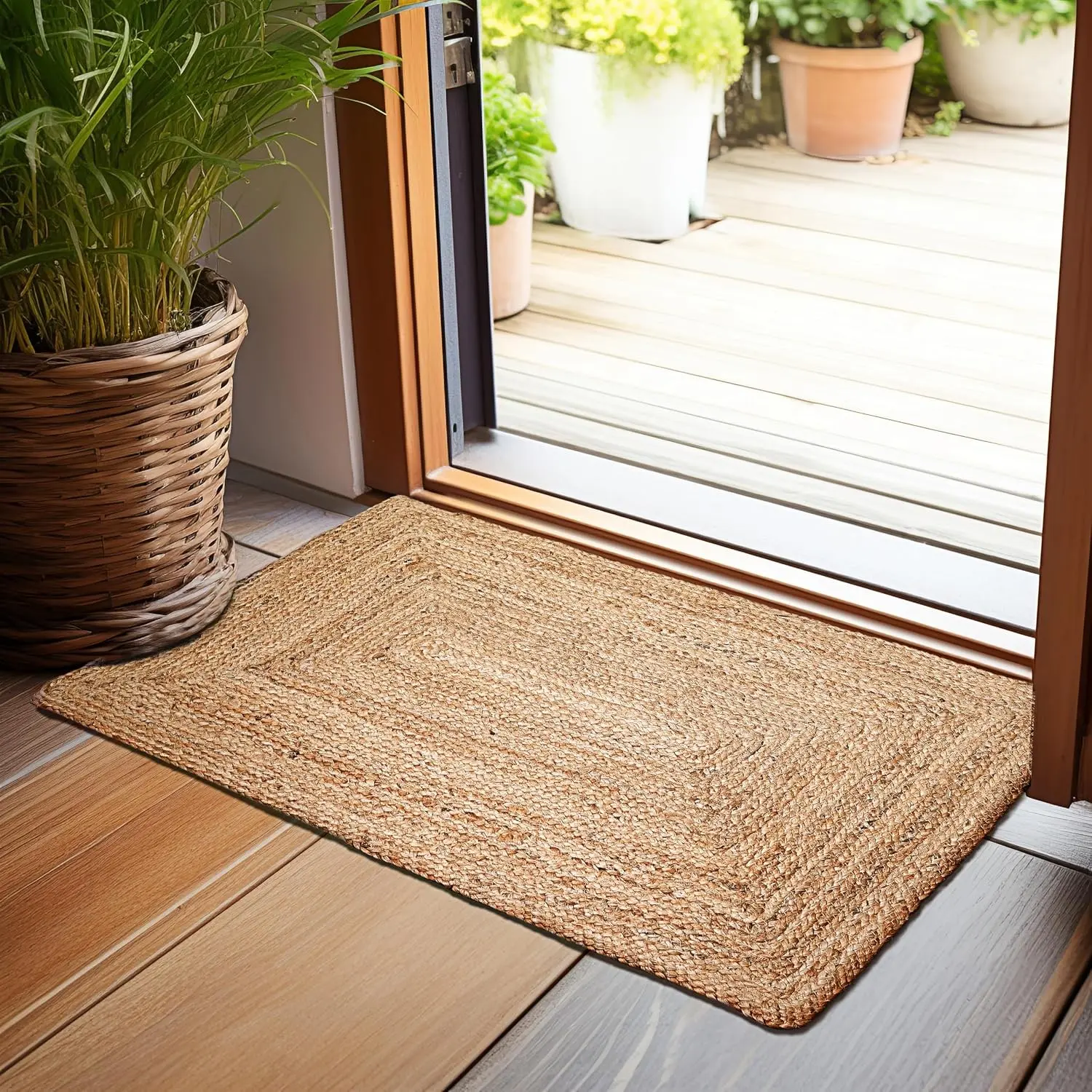 Jute Braided Area Rug, Natural, 2x3 ft | 100% natural jute, hand woven, reversible, boho farmhouse style, entryway/kitchen/living room, indoor/outdoor
