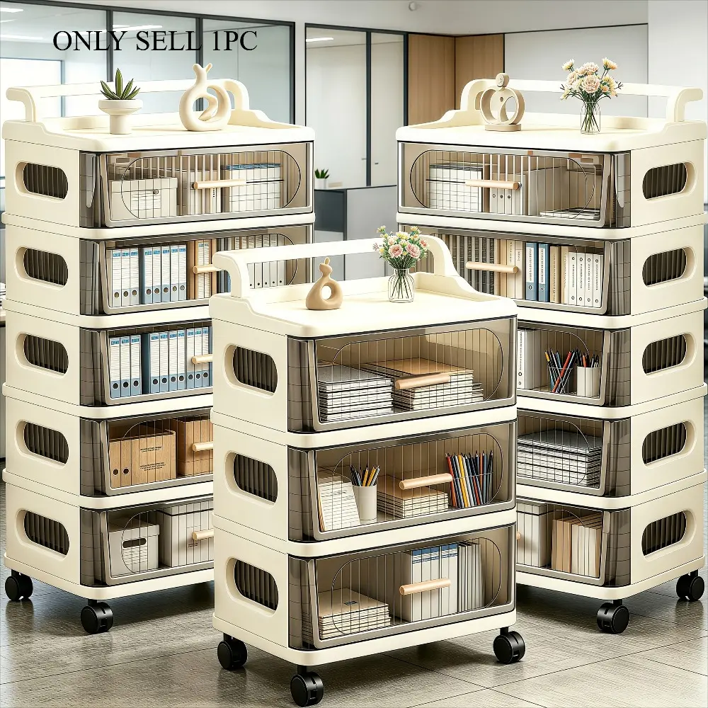 Office storage drawer cabinet with lockable casters, Rolling mobile drawers, drawer-type rolling organizing cabinet, compact and space-saving design, storage cart, open storage shelf, suitable for home, office, and warehouse