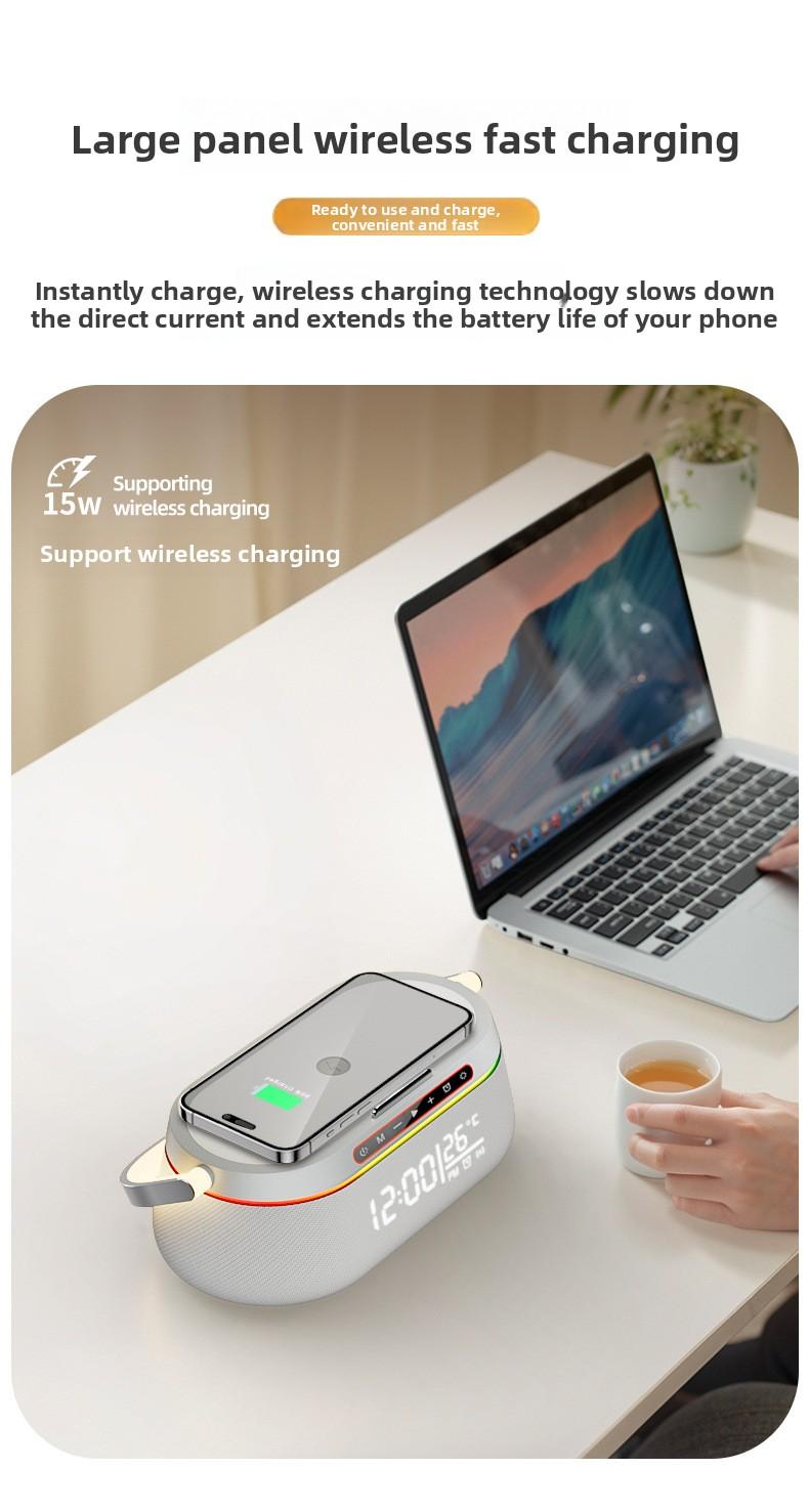 Best-selling all-in-one wireless charger, colorful LED smart desktop clock, alarm clock, portable Bluetooth speaker