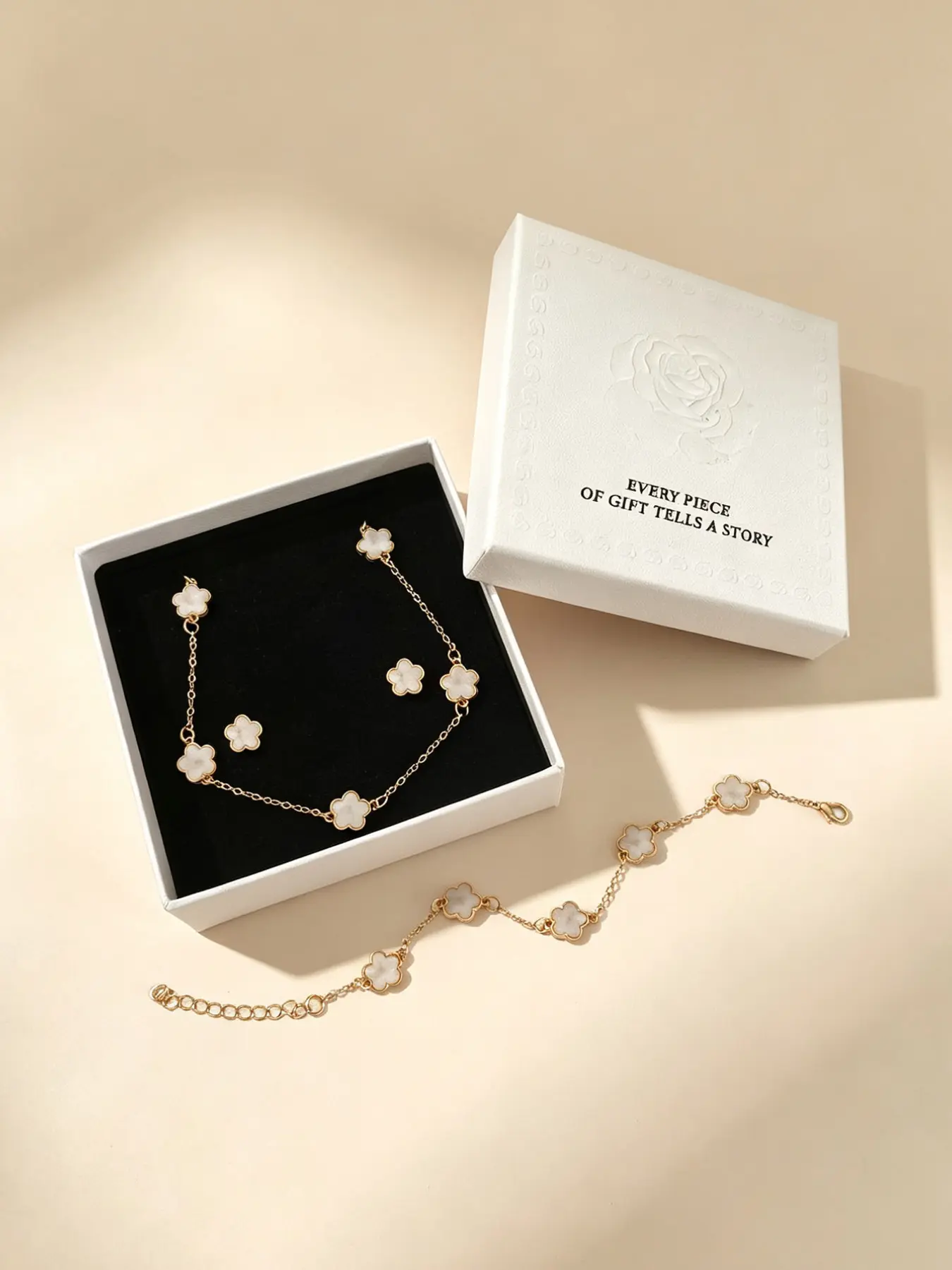 4pcs Women's Elegant Jewelry Set, Necklace, Earrings, Bracelet, Gift Box, All Season Daily Wear, Mother's Day, Valentine's Day, Christmas, Birthday Gifts