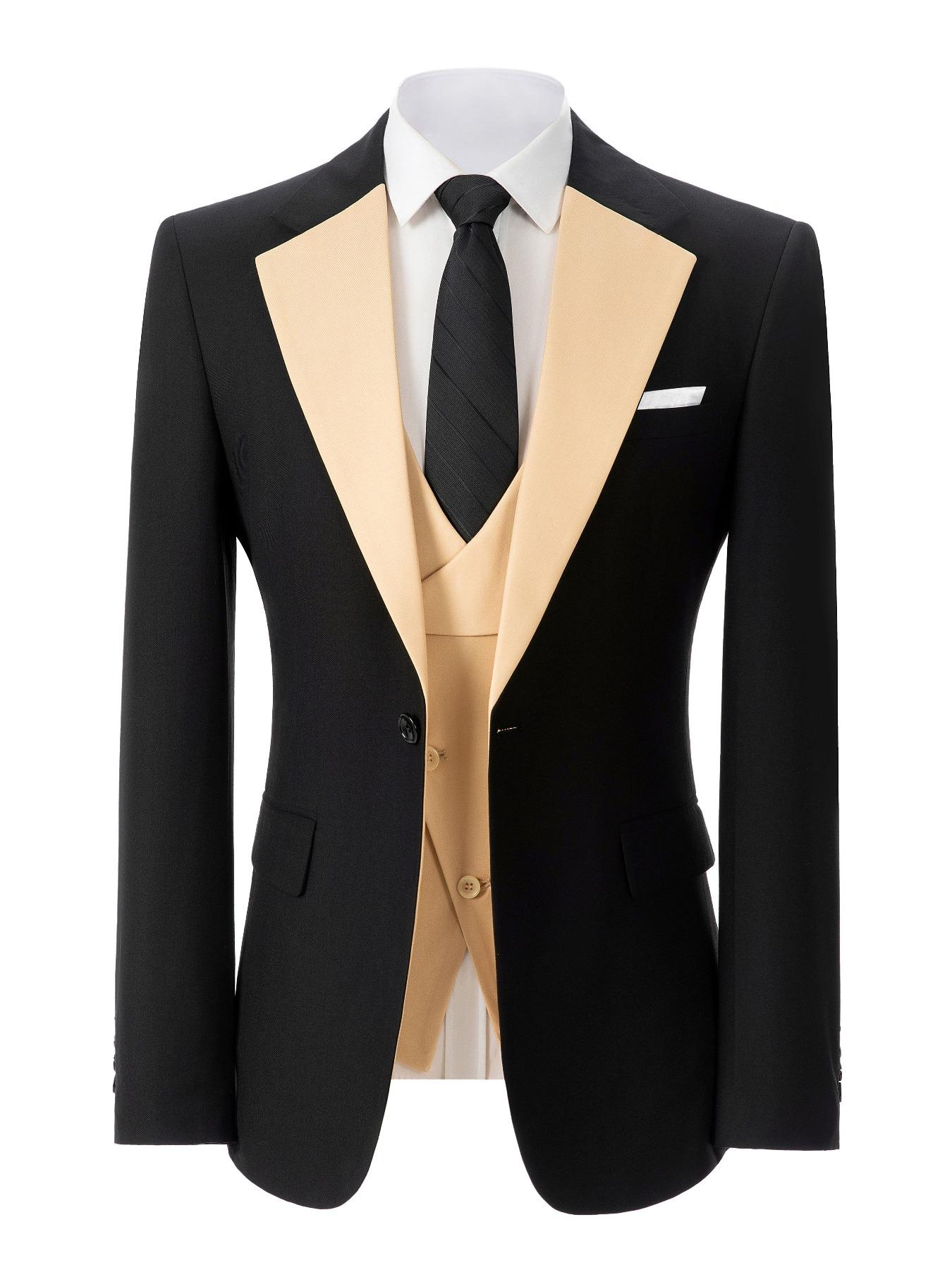 Men's Solid Lapel Blazer & Vest & Pants Three-piece Set, Slim Fit Business Formal Suit Set for Wedding Party, Men's Clothing for Spring & Fall