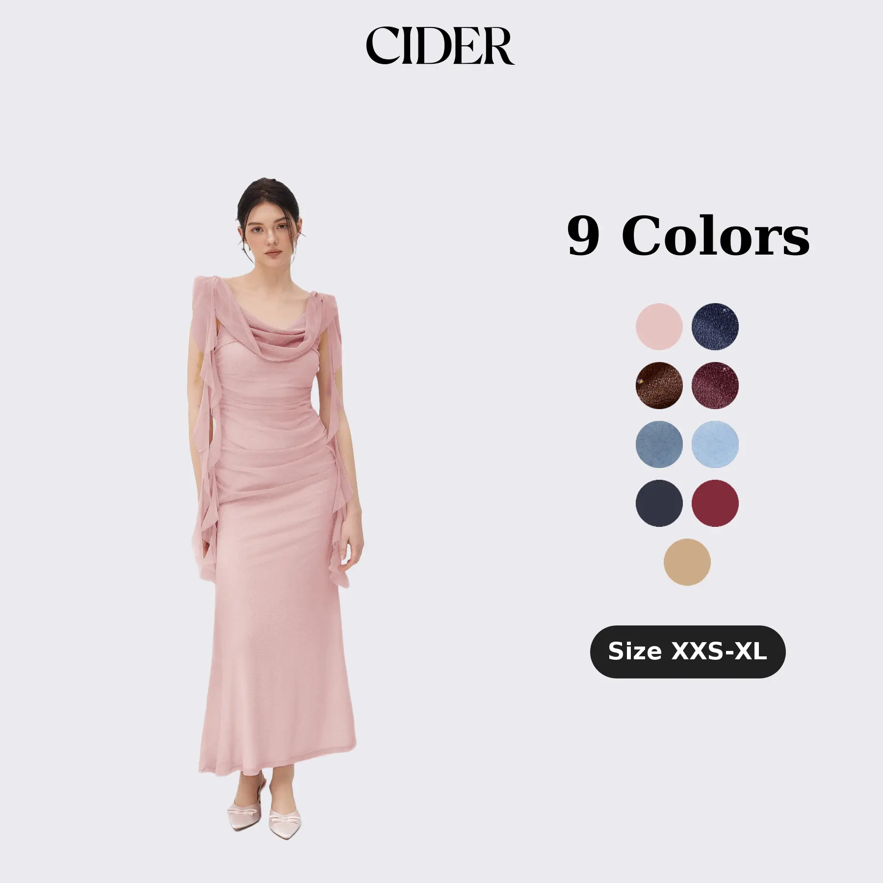 Cider Cowl Neck Solid Ruffle Hem Ruched Maxi Dress Womenswear Sleeveless SummerFinds