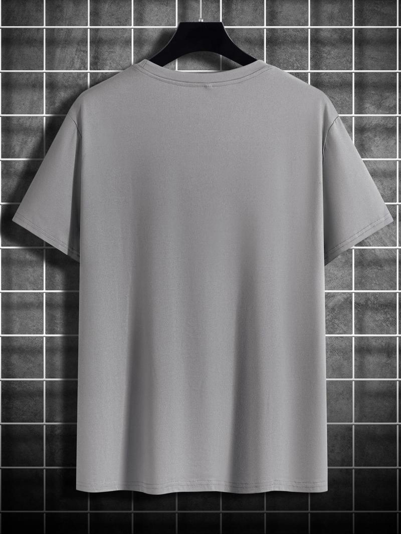 Men's Lion & Jesus Print Casual Graphic Design Round Neck Tee, Regular Fit Casual Short Sleeve Crew Neck T-Shirt for Summer, Fashion Men's Top for Daily Wear, Tropical