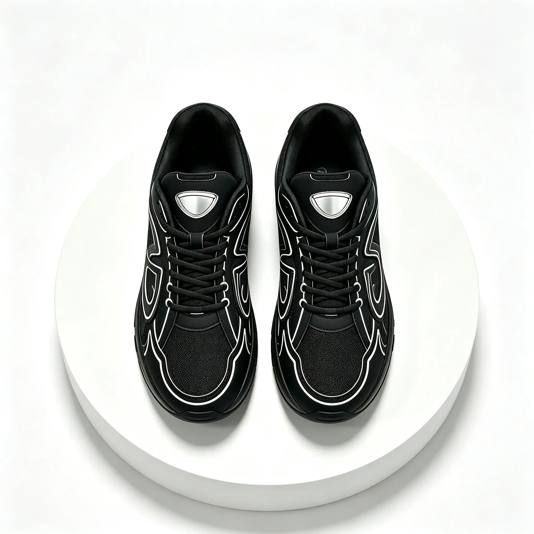 Unisex Black White Outline Retro Dad Sneakers Breathable Mesh & Synthetic Leather Upper Lace Up Padded Ankle Collar Shock Absorbing Chunky Midsole Non-Slip Rubber Outsole Vintage Running Trainers for Streetwear Daily Walking Gym Workout Com