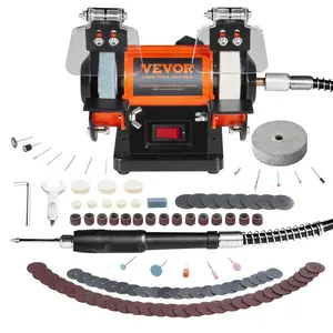 【DealsForYouDays】VEVOR Jewelry Polisher, Bench Grinder Polishing Buffing Machine, 3590RPM Bench Lathe Polisher with 1 Wool Wheel 1 Abrasive Fiber Wheel 1 Grinding Wheel 100pcs Tools