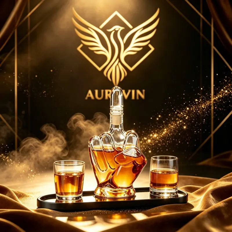 1000ML Hand Shaped Whiskey Decanter Set, Creative Palm Design, 2 Tumblers, Tray, Novelty Bar Decor, Funny Gift for Bourbon Lovers