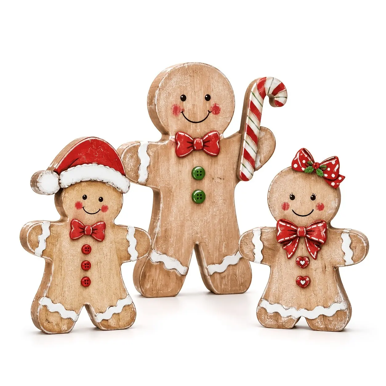 Rustic Wooden Christmas Baking Trays, Gingerbread Man, Santa Hat, Candy Cane, Bow Design, Farmhouse Style Home Decor, Tabletop, Coffee Bar