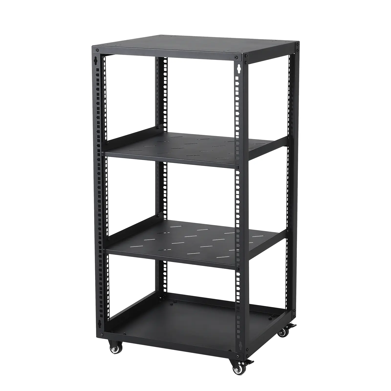 19 Inch Open Frame Network Rack, 12U/15U/20U Server Rack Cabinet with Wheels & Shelves, Wall Mount or Floor Stand, Heavy Duty Steel for Switch Router AV Equipment, Home Lab Office