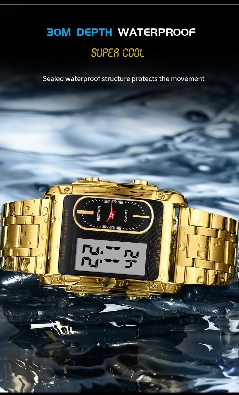 Luxury Racing men's square creative dual-movement multifunctional sports watch, featuring a luxurious triple-time design, water resistance, luminous dial,​Exuding a minimalist aesthetic, it is elegant, durable, and the perfect choice for everyday wear.​​